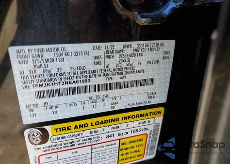 2022 Ford Expedition Max Xlt из США, поврежденный, VIN 1FMJK1HT3NEA61903